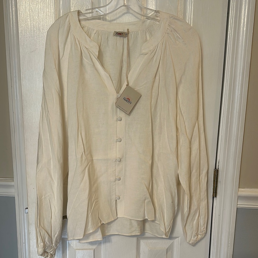 Faherty NWT Naomi Linen blend top